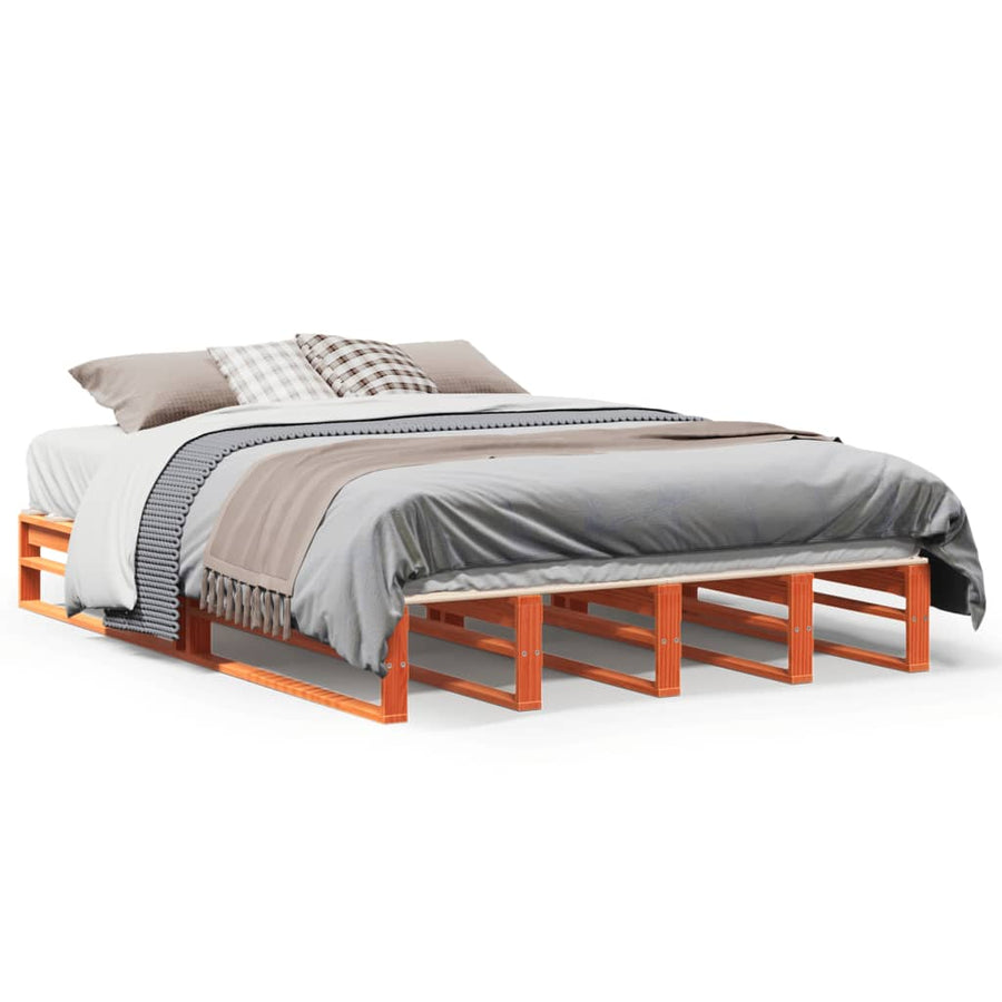 Bedframe massief grenenhout wasbruin 135x190 cm