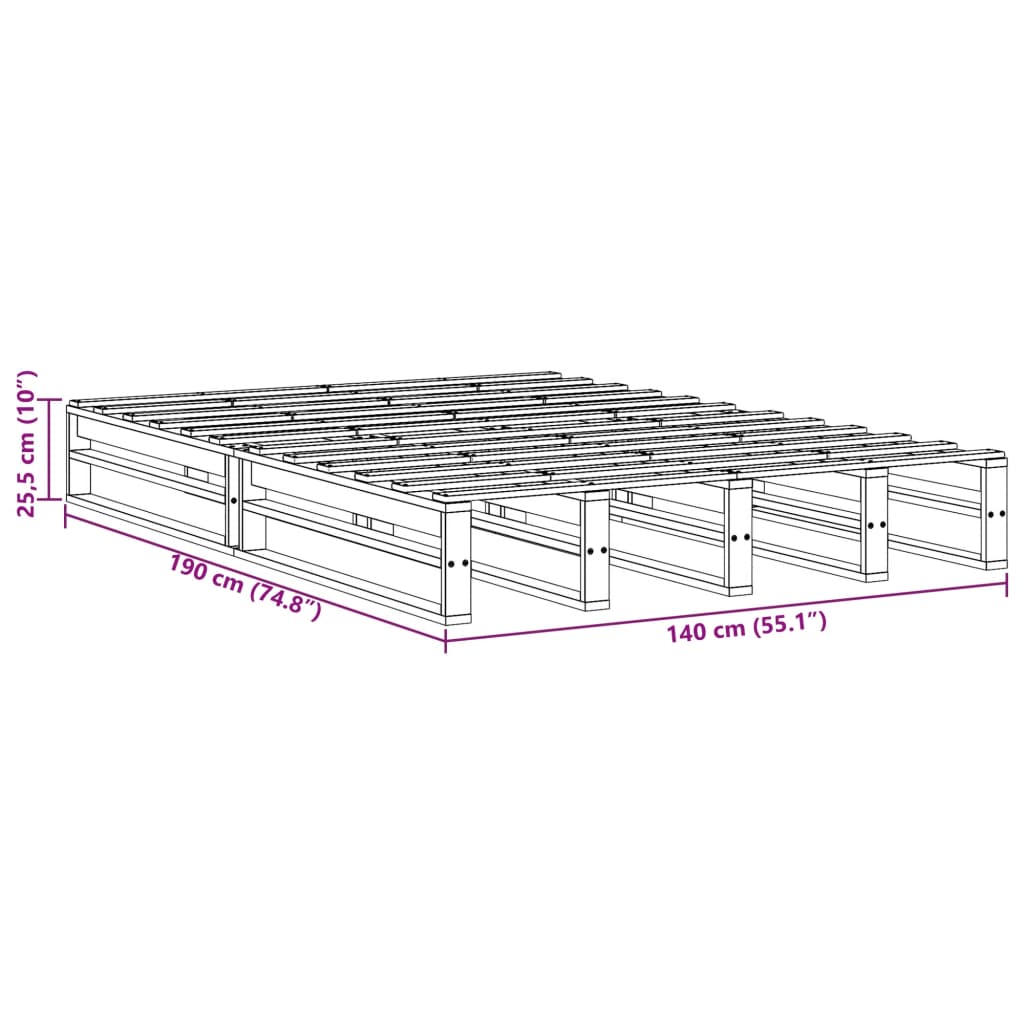 Bedframe massief grenenhout wit 140x190 cm