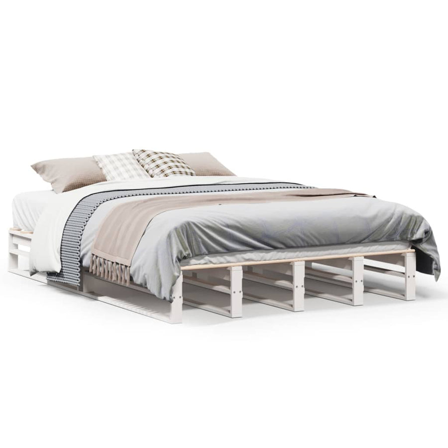 Bedframe massief grenenhout wit 140x190 cm