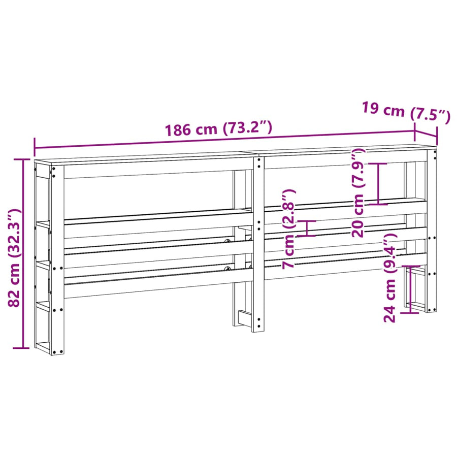 Hoofdbord met schappen 180 cm massief grenenhout wit