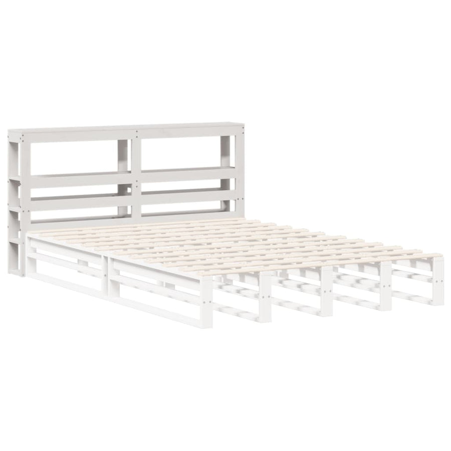 Hoofdbord met schappen 150 cm massief grenenhout wit