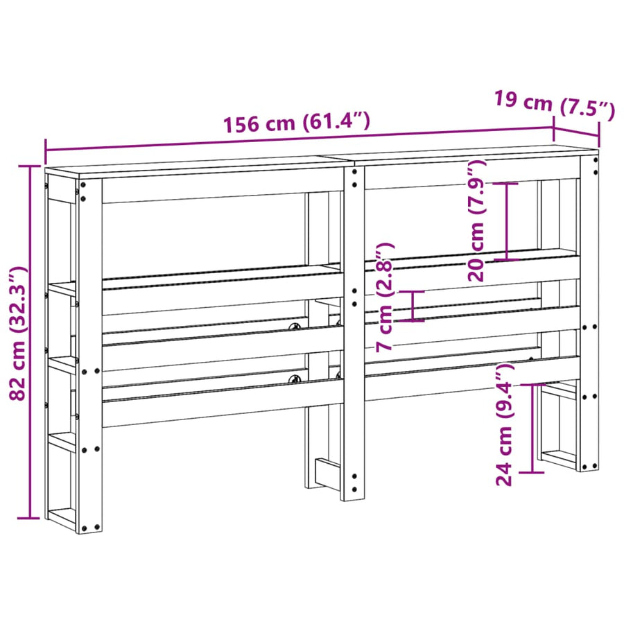 Hoofdbord met schappen 150 cm massief grenenhout wit