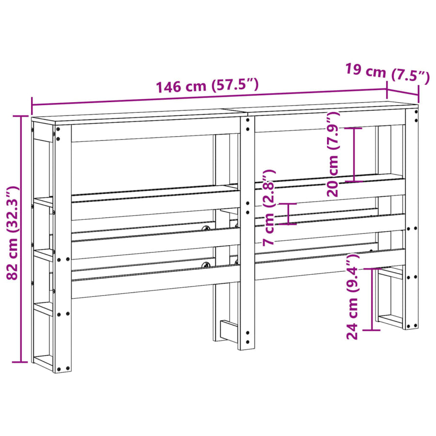 Hoofdbord met schappen 140 cm massief grenenhout