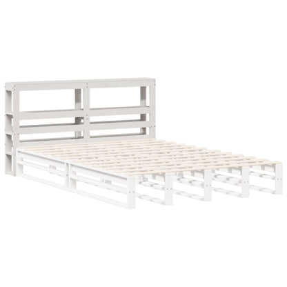 Hoofdbord met schappen 135 cm massief grenenhout wit