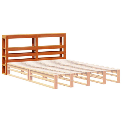 Hoofdbord met schappen 135 cm massief grenenhout wasbruin