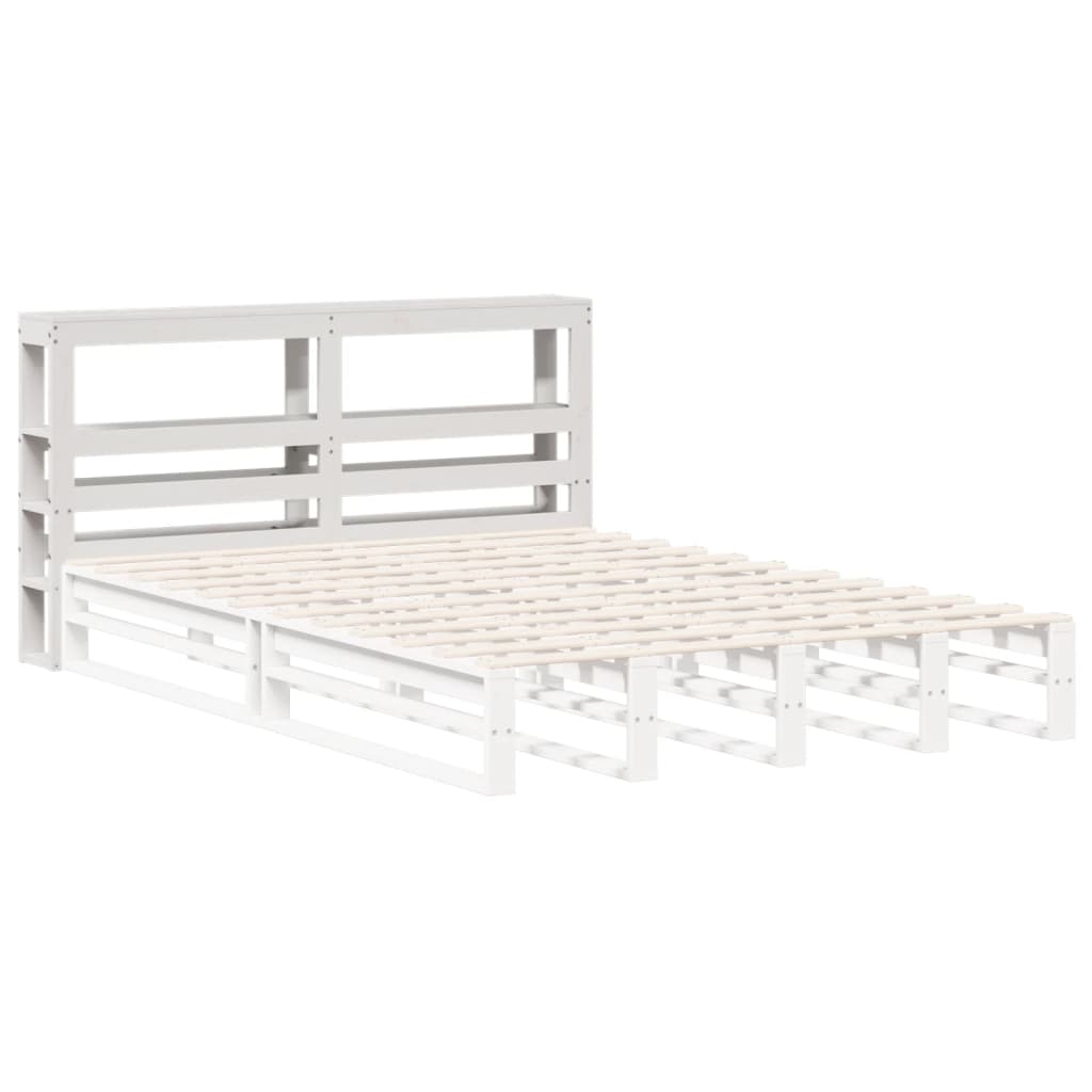 Hoofdbord met schappen 120 cm massief grenenhout wit