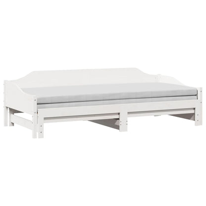 Slaapbank met onderschuifbed 90x200 cm massief grenenhout wit
