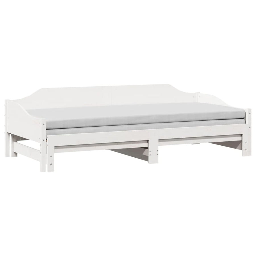 Slaapbank met onderschuifbed 90x200 cm massief grenenhout wit