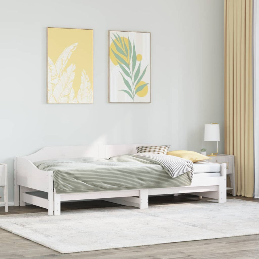 Slaapbank met onderschuifbed 90x200 cm massief grenenhout wit
