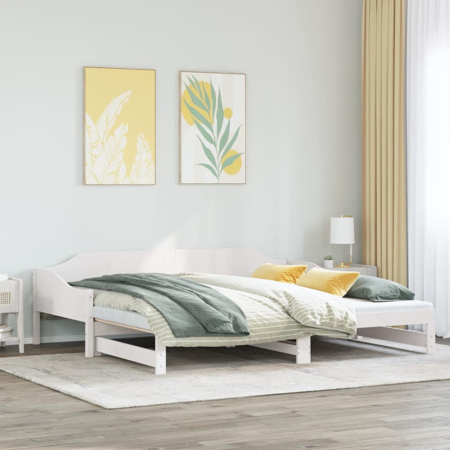 Slaapbank met onderschuifbed 90x200 cm massief grenenhout wit