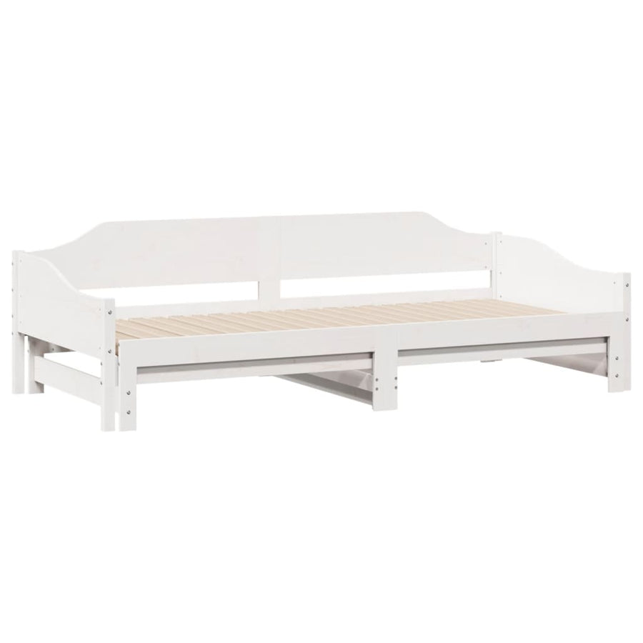 Slaapbank met onderschuifbed 90x200 cm massief grenenhout wit