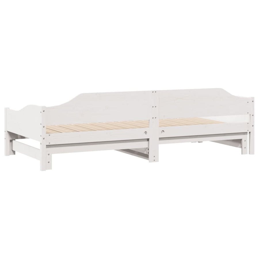 Slaapbank met onderschuifbed 90x200 cm massief grenenhout wit