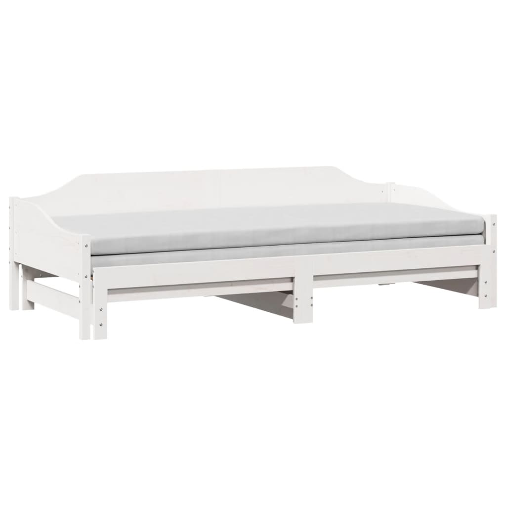 Slaapbank met onderschuifbed 90x190 cm massief grenenhout wit
