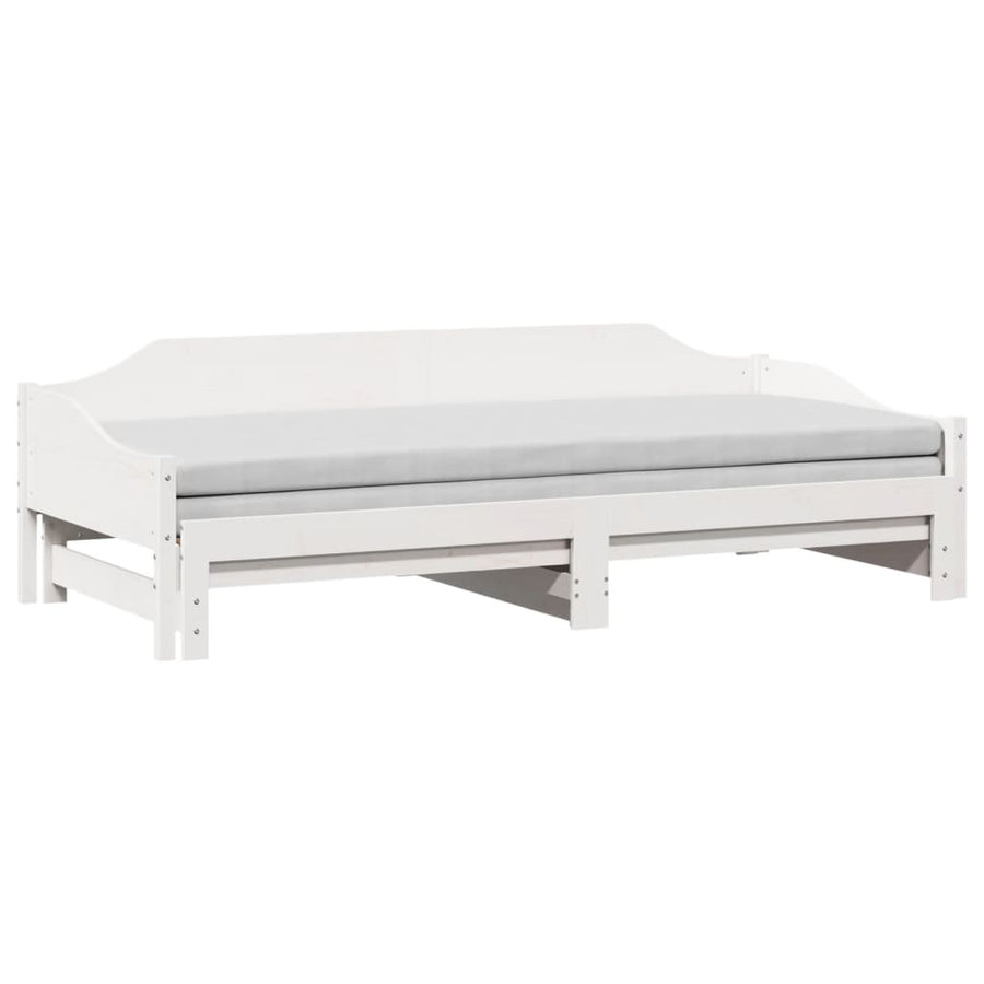 Slaapbank met onderschuifbed 90x190 cm massief grenenhout wit