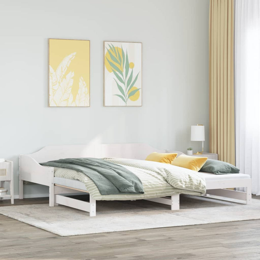 Slaapbank met onderschuifbed 90x190 cm massief grenenhout wit