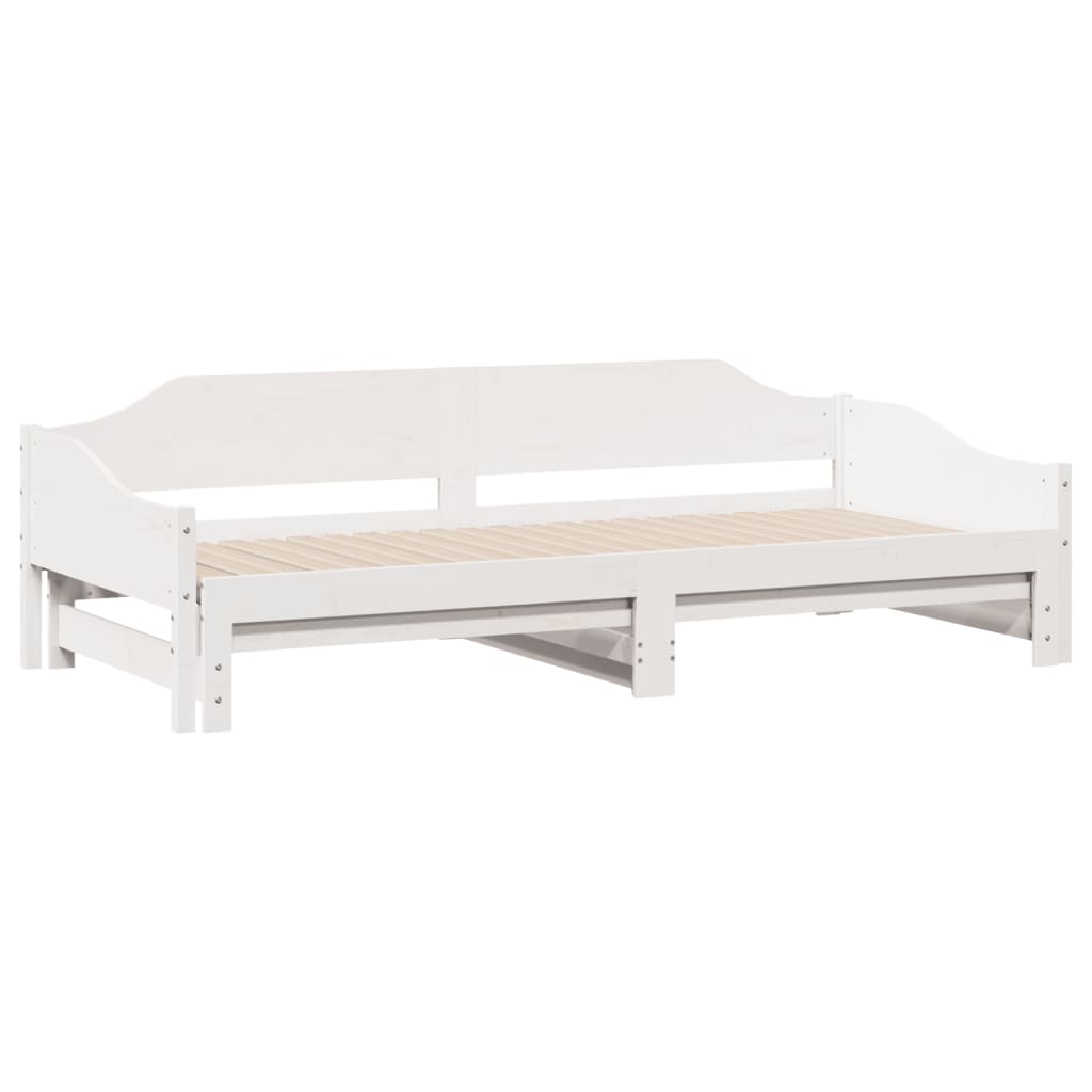 Slaapbank met onderschuifbed 90x190 cm massief grenenhout wit