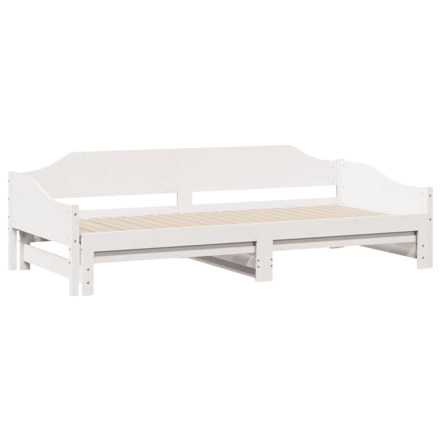 Slaapbank met onderschuifbed 90x190 cm massief grenenhout wit