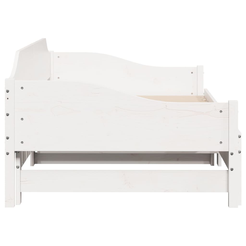Slaapbank met onderschuifbed 90x190 cm massief grenenhout wit
