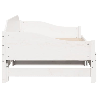 Slaapbank met onderschuifbed 90x190 cm massief grenenhout wit