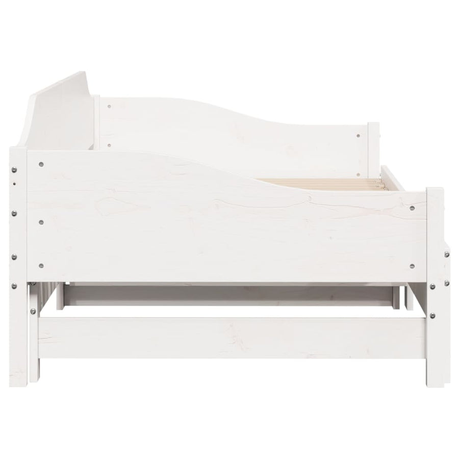 Slaapbank met onderschuifbed 90x190 cm massief grenenhout wit