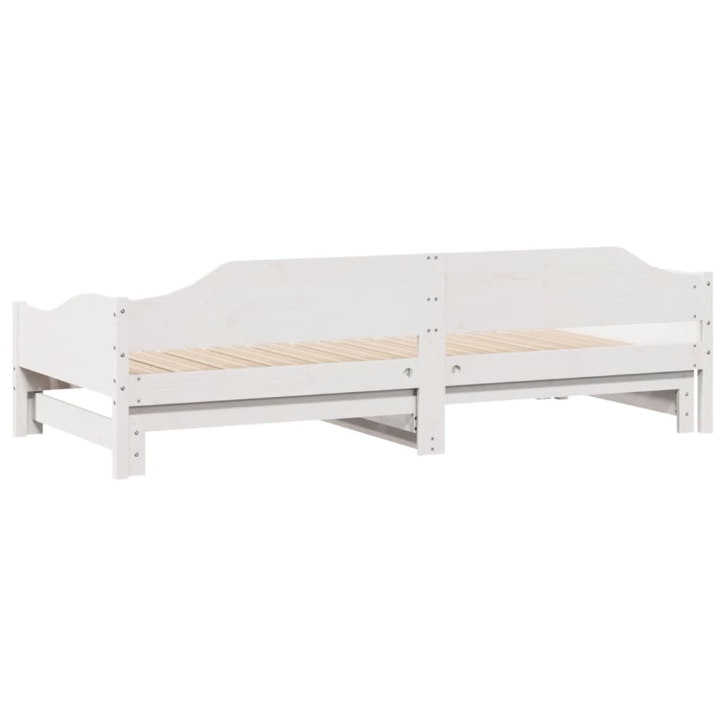 Slaapbank met onderschuifbed 90x190 cm massief grenenhout wit