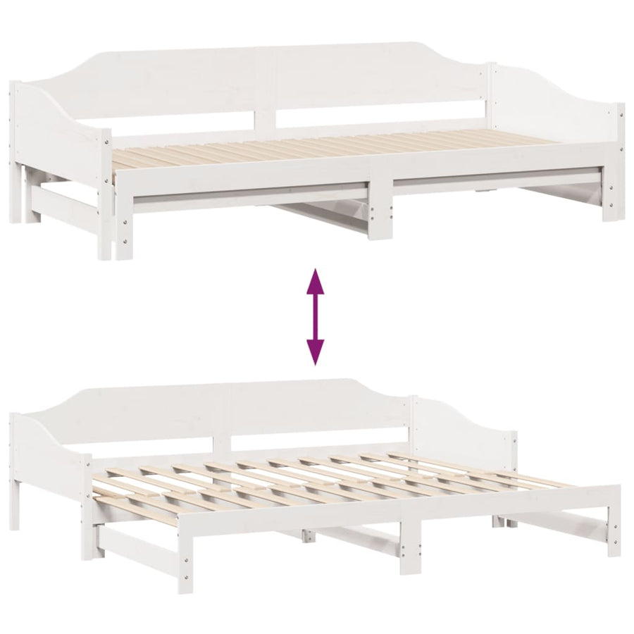 Slaapbank met onderschuifbed 90x190 cm massief grenenhout wit