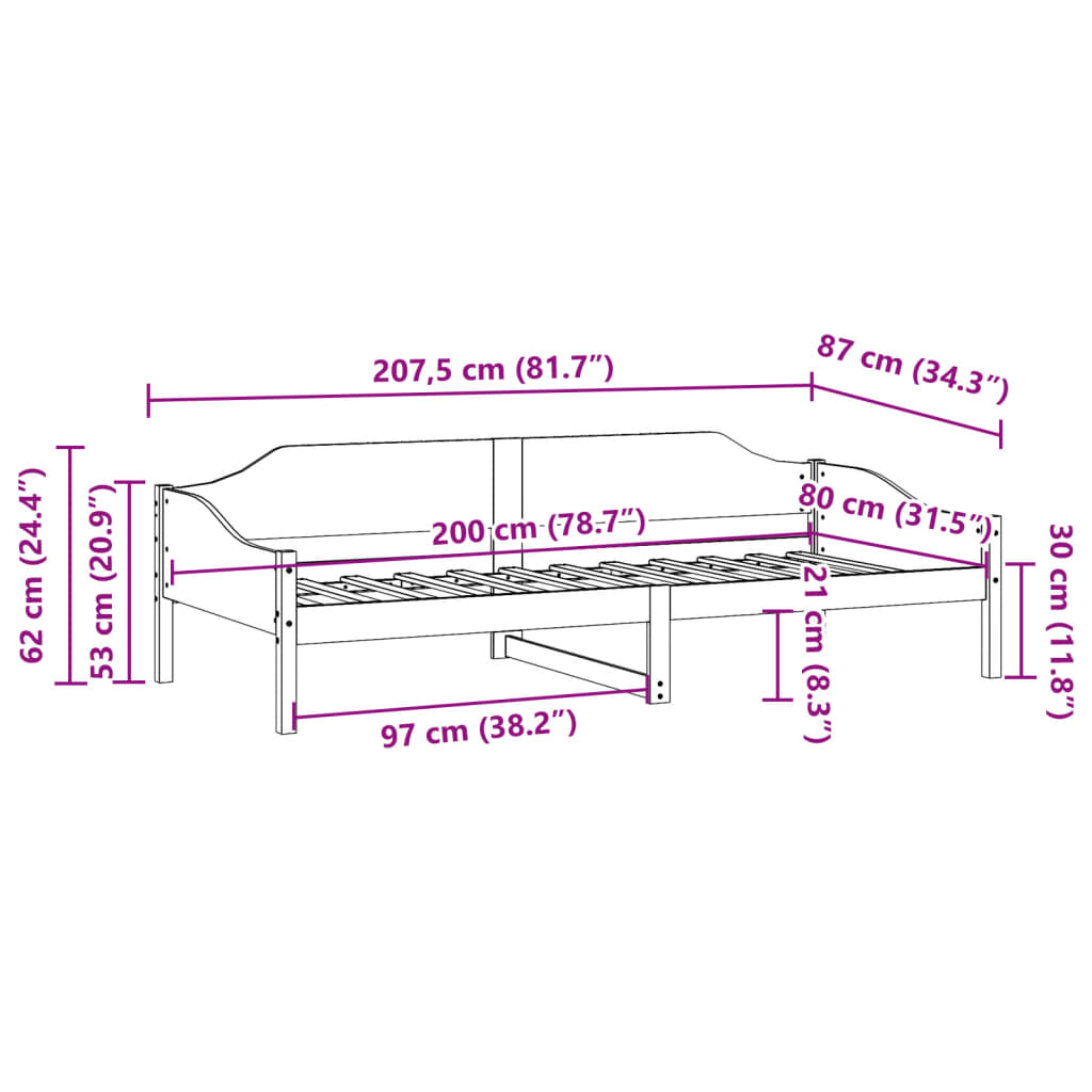 Bedframe massief grenenhout 80x200 cm