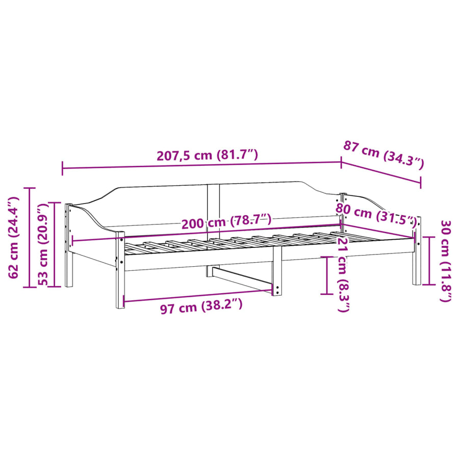 Bedframe zonder matras massief grenenhout wit 80x200 cm