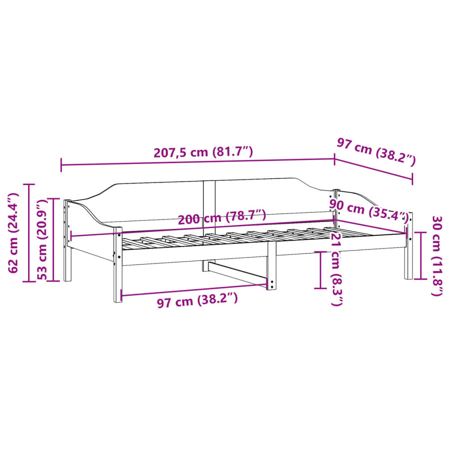 Bedframe massief grenenhout 90x200 cm