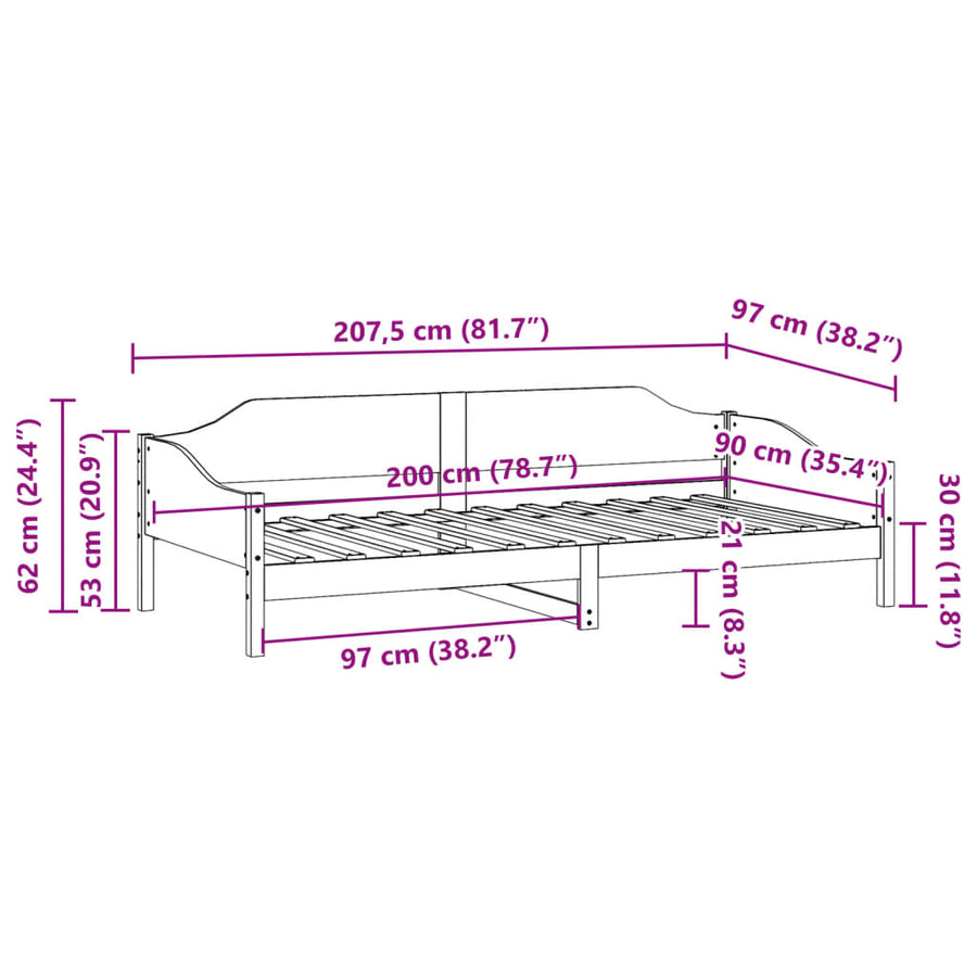 Bedframe zonder matras massief grenenhout wit 90x200 cm