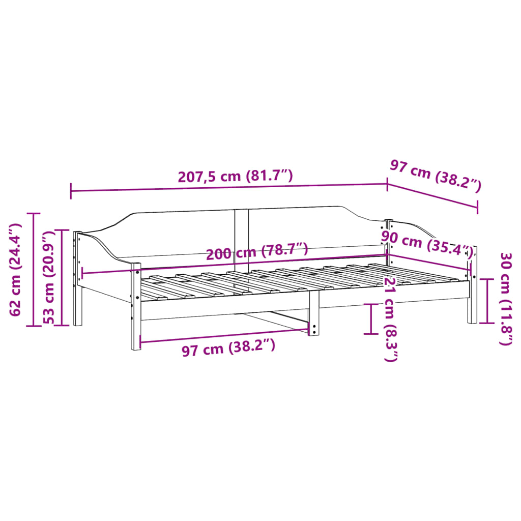 Bedframe zonder matras massief grenenhout wasbruin 90x200 cm