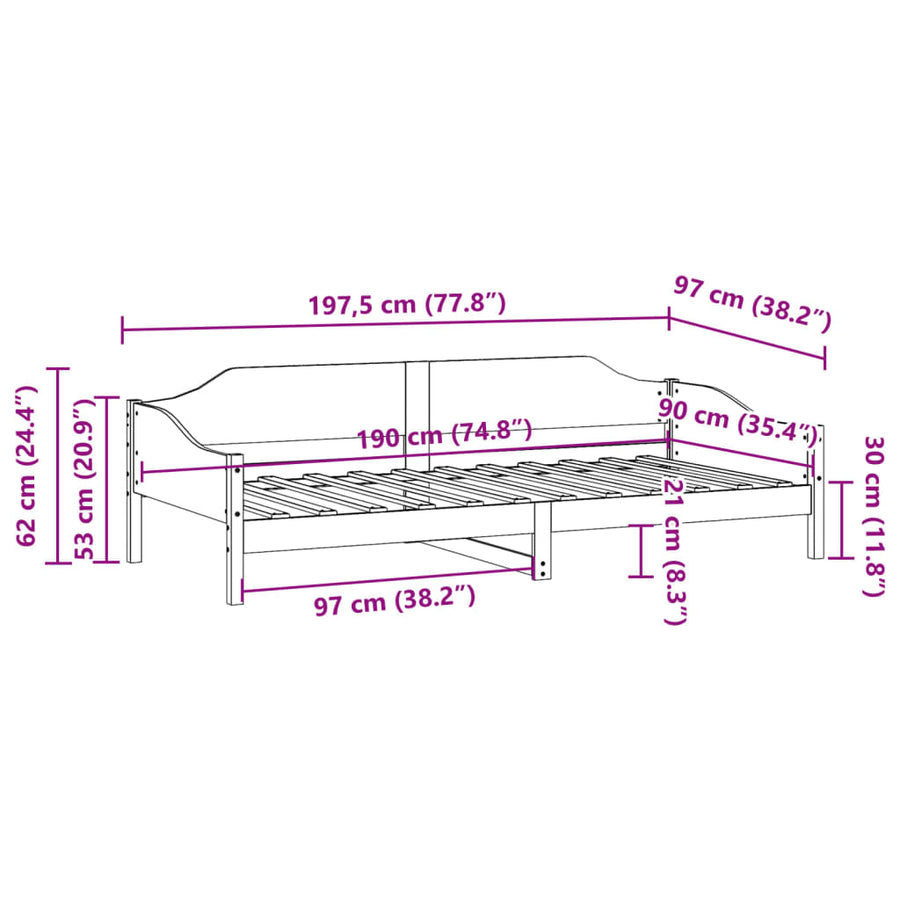 Bedframe zonder matras massief grenenhout wit 90x190 cm