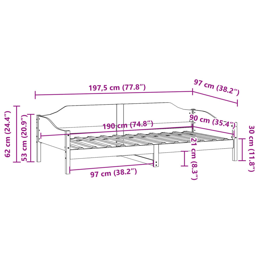 Bedframe zonder matras massief grenenhout wasbruin 90x190 cm