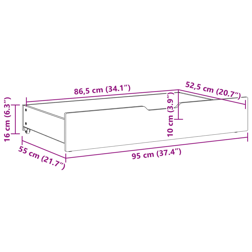 Bedlades 2 st 95x55x16 cm massief grenenhout
