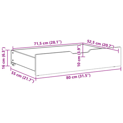 Bedlades 2 st 80x55x16 massief grenenhout wasbruin