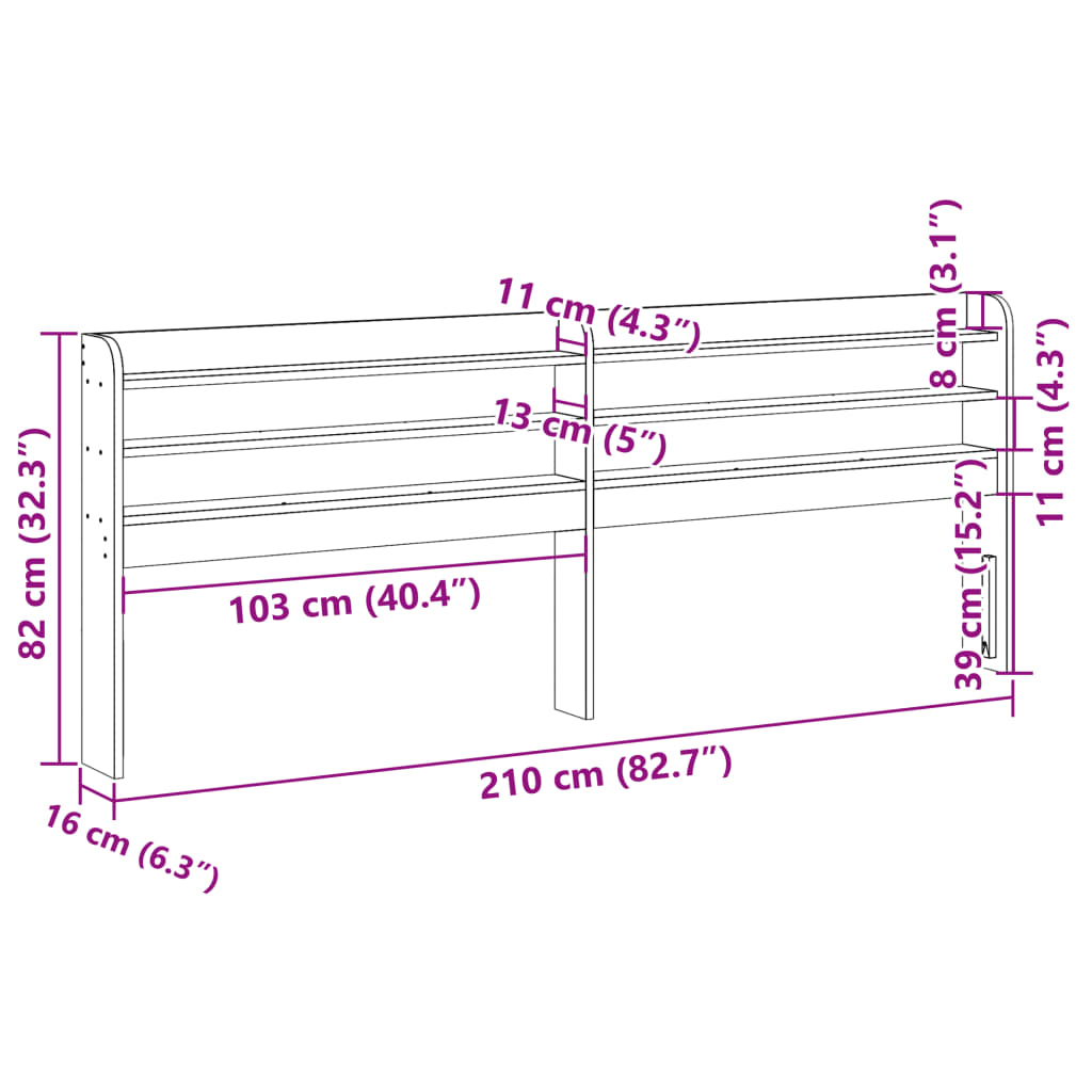 Hoofdbord met schappen 200 cm massief grenenhout wit