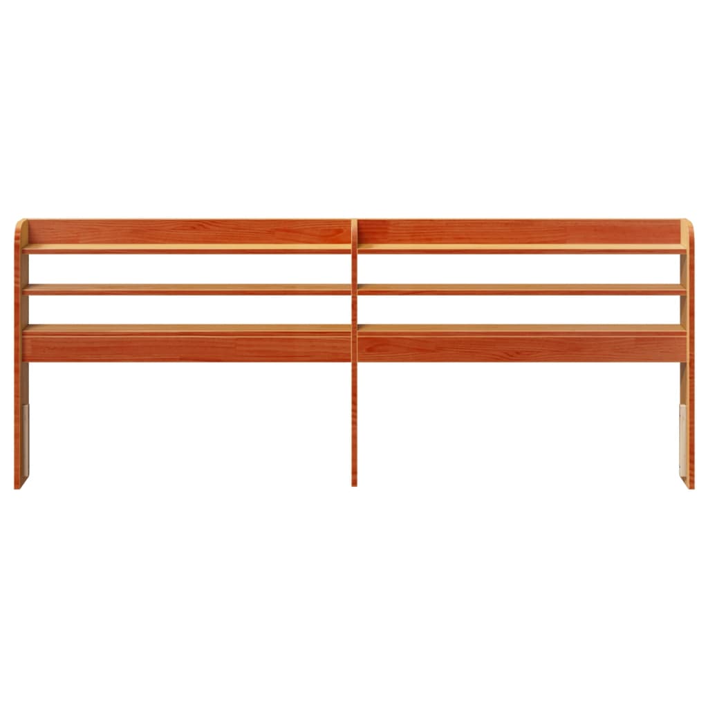 Hoofdbord met schappen 200 cm massief grenenhout wasbruin