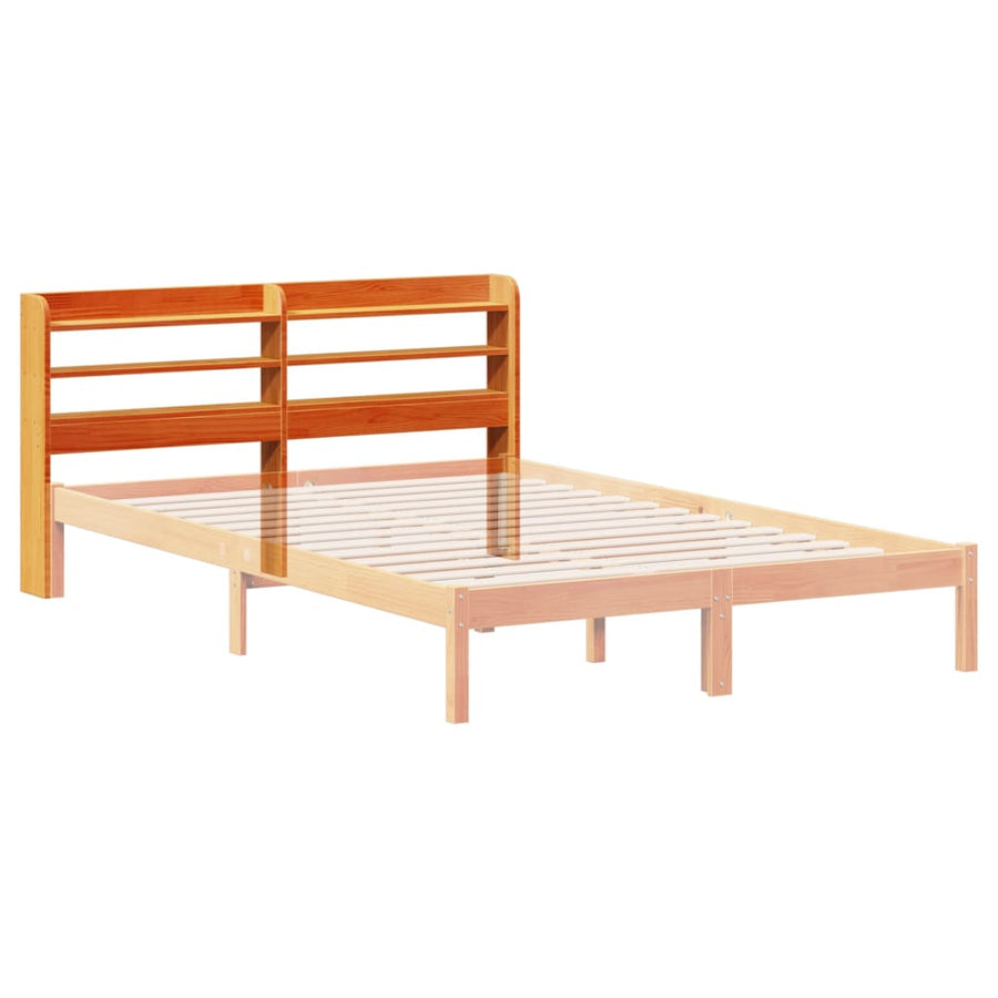 Hoofdbord met schappen 160 cm massief grenenhout wasbruin