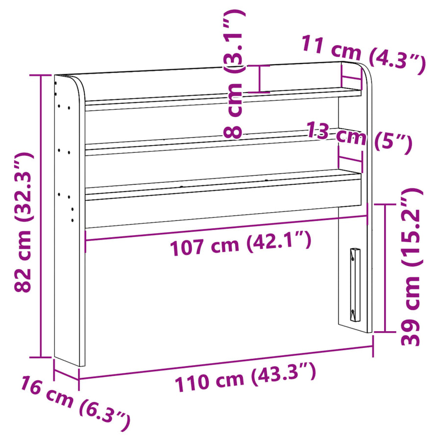 Hoofdbord met schappen 100 cm massief grenenhout wit
