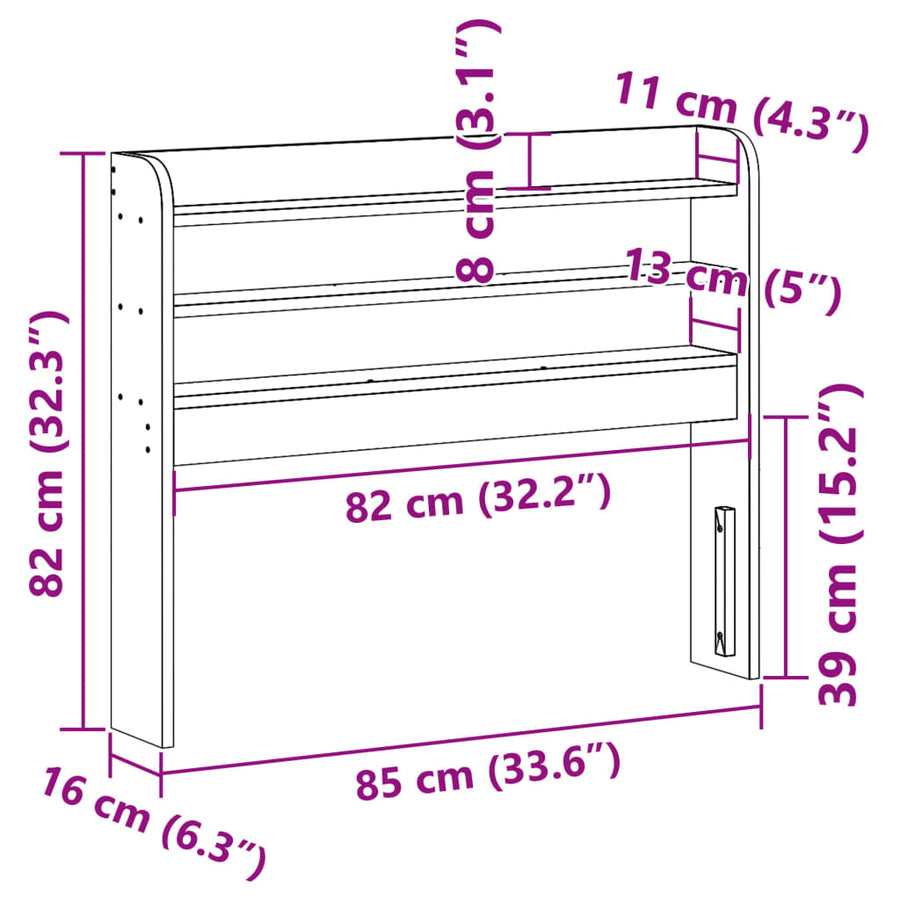 Hoofdbord met schappen 75 cm massief grenenhout