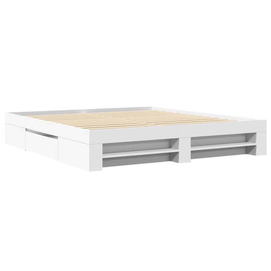 Bedframe massief hout wit 200x200 cm