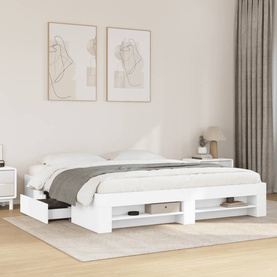 Bedframe massief hout wit 200x200 cm