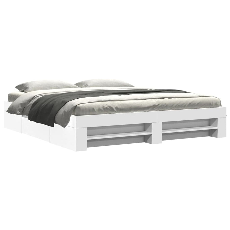 Bedframe massief hout wit 200x200 cm