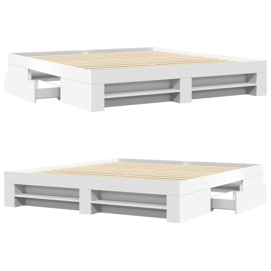 Bedframe massief hout wit 200x200 cm