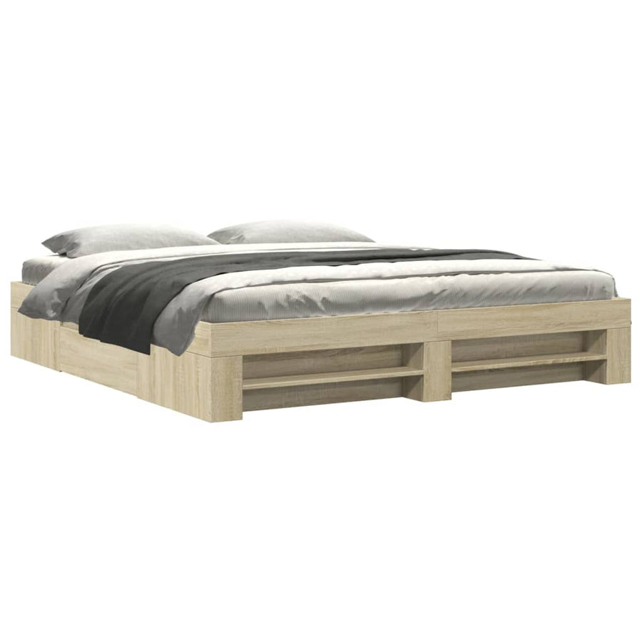 Bedframe zonder matras 200x200cm spaanplaat sonoma eikenkleurig