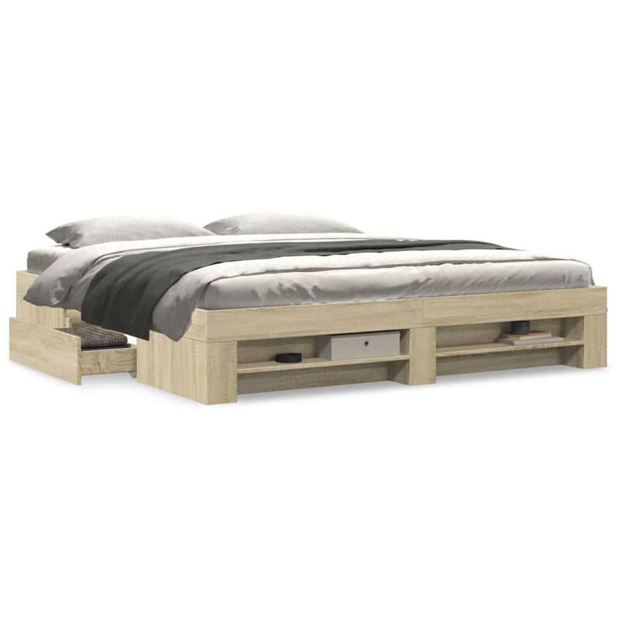 Bedframe zonder matras 200x200cm spaanplaat sonoma eikenkleurig