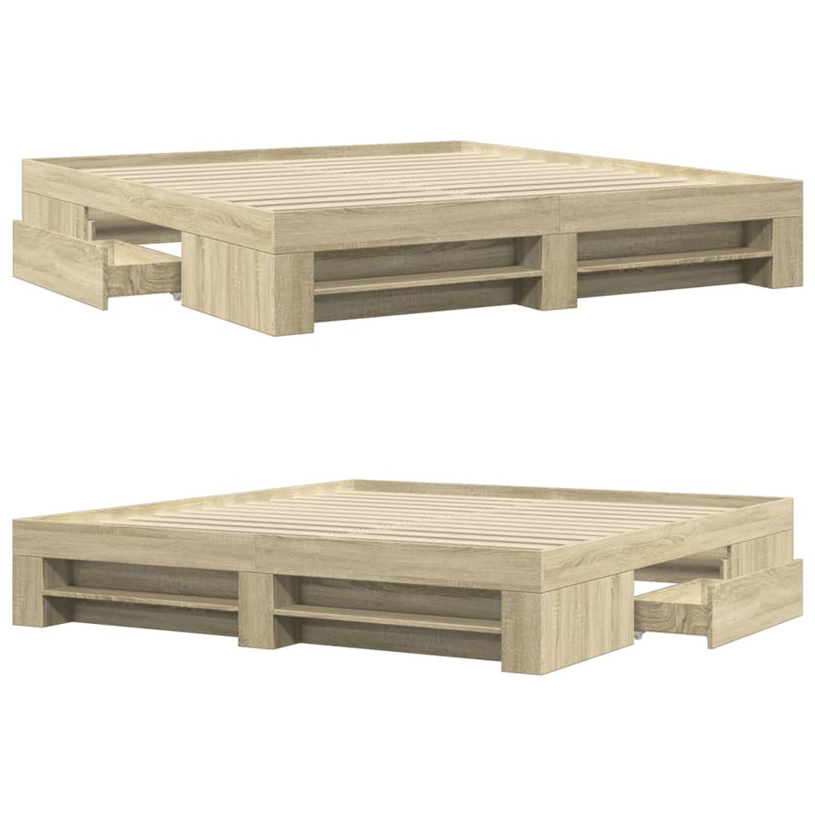 Bedframe zonder matras 200x200cm spaanplaat sonoma eikenkleurig