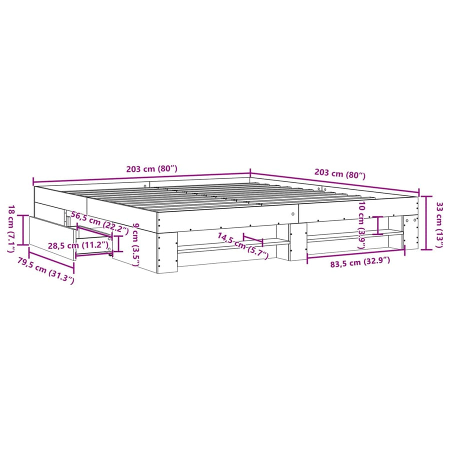 Bedframe zonder matras 200x200cm spaanplaat sonoma eikenkleurig