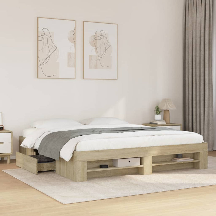 Bedframe zonder matras 200x200cm spaanplaat sonoma eikenkleurig