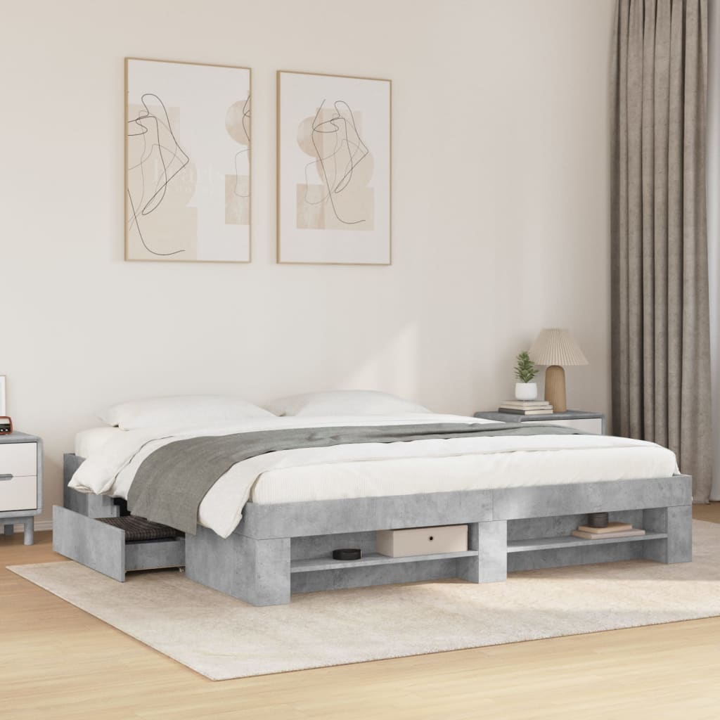 Bedframe bewerkt hout betongrijs 200x200 cm